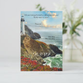 Kleurrijke strandvuurtoren trouw RSVP kaart (Staand voorkant)