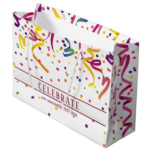 Kleurrijke streamers en Confetti Gift Bag Groot Cadeauzakje (Voorkant Gekanteld)