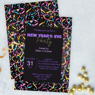 Kleurrijke Streamers en Confetti Nieuwjaarsfeest Kaart