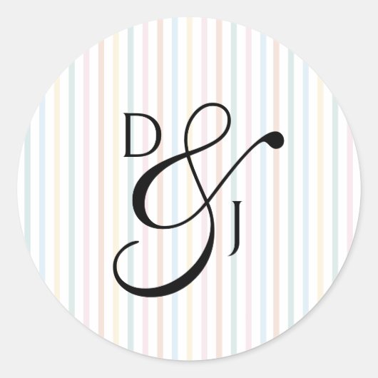 Kleurrijke Streep Monogram Script Ampersand Huweli Ronde Sticker (Voorkant)