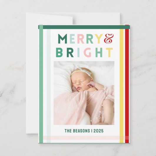 Kleurrijke Streep Vrolijk & Helder Grote Foto Feestdagenkaart (Voorkant)