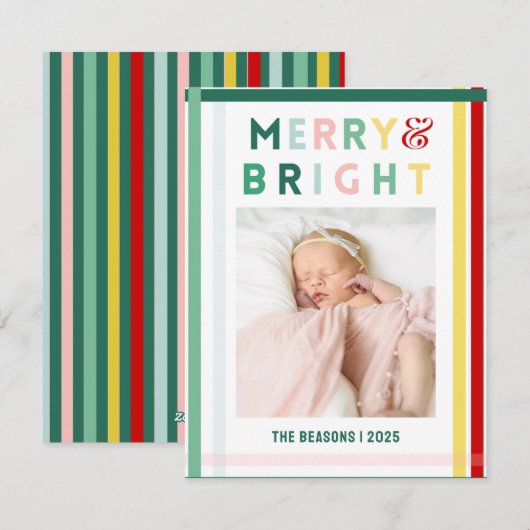 Kleurrijke Streep Vrolijk & Helder Grote Foto Feestdagenkaart (Voorkant / Achterkant)