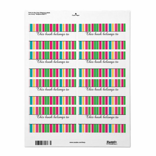Kleurrijke streepjes "dit boek behoort tot" labels (Full Sheet)