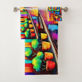 Kleurrijke Street Scene Art Bad Handdoek