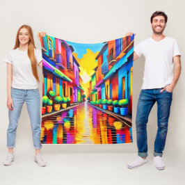 Kleurrijke Street Scene Art Fleece Deken