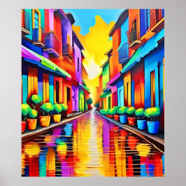 Kleurrijke Street Scene Art Poster