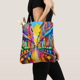 Kleurrijke Street Scene Art Tote Bag
