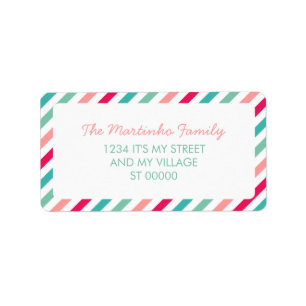 Kleurrijke strepen Aqua Blue Pink Diagonal Stripes Etiket