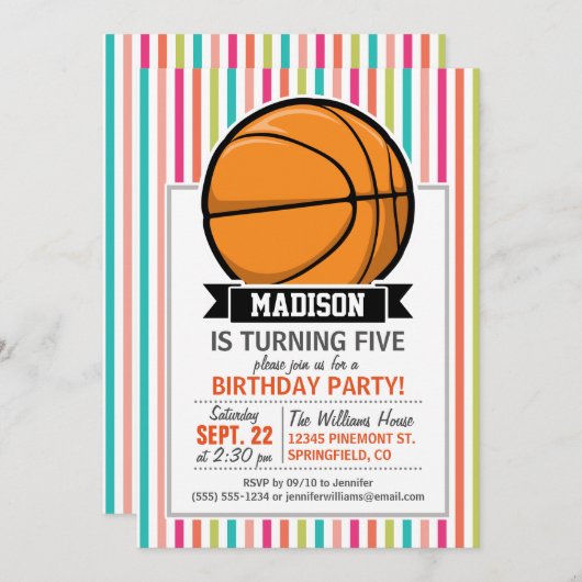 Kleurrijke strepen; Basketbal Kaart (Voorkant / Achterkant)