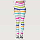 Kleurrijke strepen: Blauw, Sinaasappel, Roze, Groe Leggings (Voorkant)