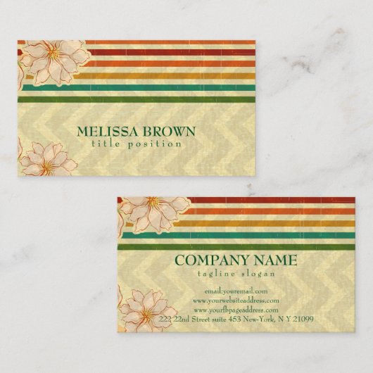 Kleurrijke strepen en beige bloemen visitekaartje (Voorkant / Achterkant)