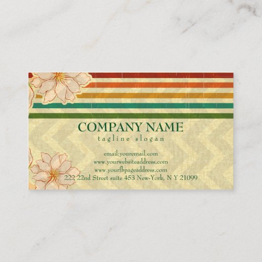 Kleurrijke strepen en beige bloemen visitekaartje (Achterkant)
