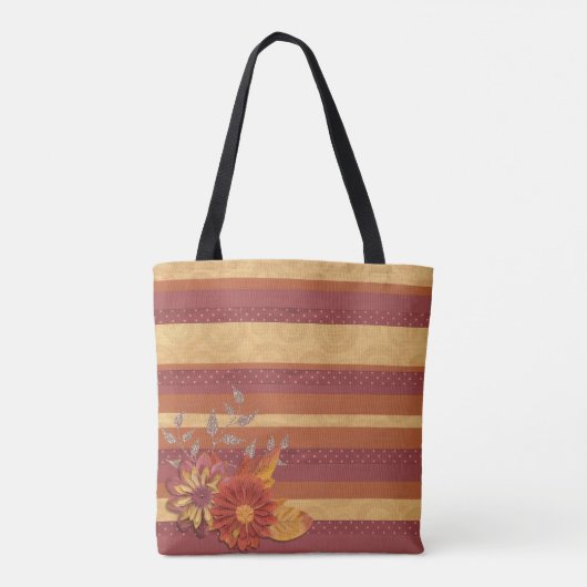 Kleurrijke strepen en bloemen tote bag (Achterkant)