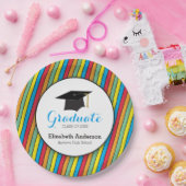 Kleurrijke strepen en Pet, speciaal Afstuderen Papieren Bordje (Feest)