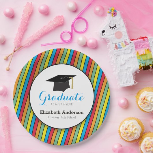 Kleurrijke strepen en Pet, speciaal Afstuderen Papieren Bordje (Feest)
