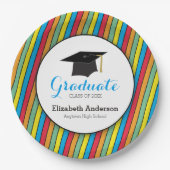 Kleurrijke strepen en Pet, speciaal Afstuderen Papieren Bordje (Voorkant)