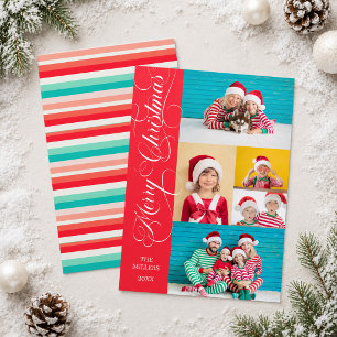 Kleurrijke Strepen Foto Script Prettig Kerstfeest Feestdagenkaart
