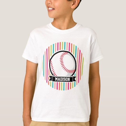 Kleurrijke strepen; gepersonaliseerde Softball T-shirt (Voorkant)