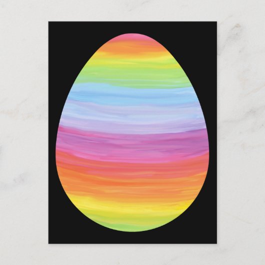 Kleurrijke strepen Gestreept Paasei op zwart Briefkaart (Voorkant)