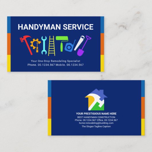 Kleurrijke Strepen Handyman Gereedschap Visitekaartje (Voorkant / Achterkant)