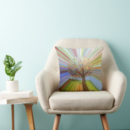 Kleurrijke Strepen Herfst Boom Kunst Kussen