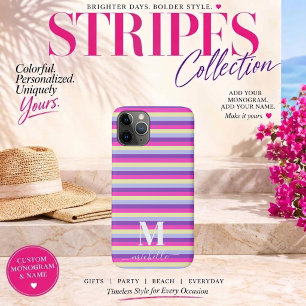 Kleurrijke Strepen met Monogram Schrift Case-Mate iPhone Case