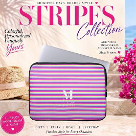 Kleurrijke Strepen met Monogram Schrift Laptop Sleeve