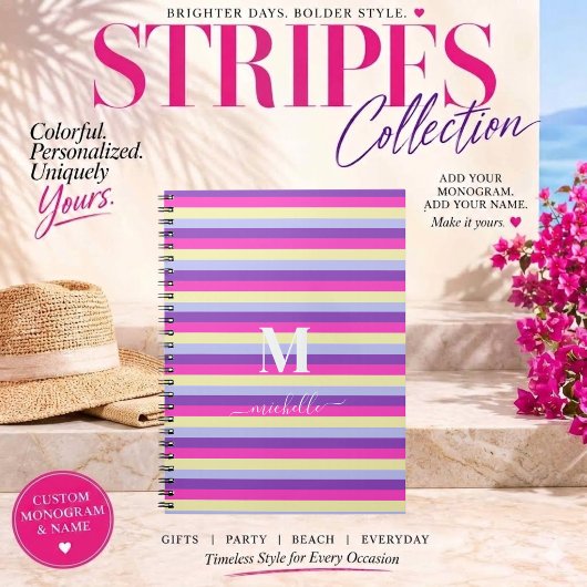 Kleurrijke strepen met monogram schrift planner
