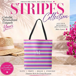 Kleurrijke Strepen met Monogram Schrift Tote Bag