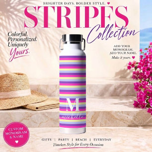 Kleurrijke Strepen met Monogram Schrift Waterfles