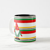 Kleurrijke strepen met Schattigee Gnome Christmas Tweekleurige Koffiemok (Voorkant links)