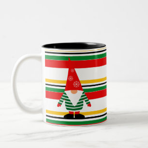 Kleurrijke strepen met Schattigee Gnome Christmas Tweekleurige Koffiemok