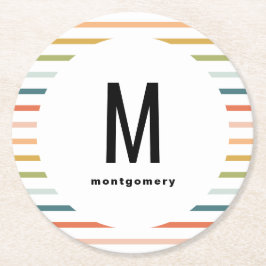 Kleurrijke strepen monogram cocktail ronde kartonnen onderzetter