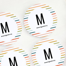 Kleurrijke Strepen Monogram Cocktail Ronde Kartonnen Onderzetter