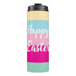 Kleurrijke strepen Patroon Happy Easter Flat Kaart Thermosbeker