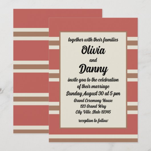 Kleurrijke strepen patroon moderne bruiloft kaart (Voorkant / Achterkant)