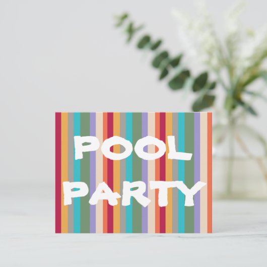 Kleurrijke Strepen Pool Party uitnodiging (Staand voorkant)