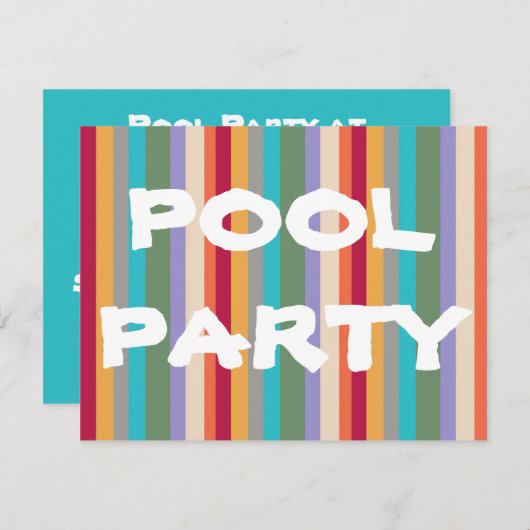 Kleurrijke Strepen Pool Party uitnodiging (Voorkant / Achterkant)