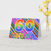 Kleurrijke Strepen + Regenboog Patroon "60 jaar ou Kaart (Gele Bloem)