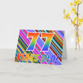 Kleurrijke Strepen + Regenboog Patroon "77 jaar ou Kaart (Gele Bloem)