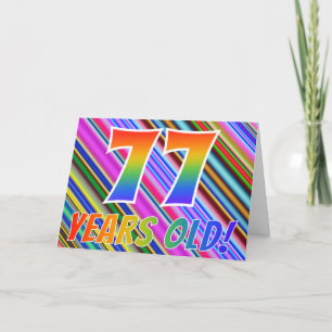 Kleurrijke Strepen + Regenboog Patroon "77 jaar ou Kaart