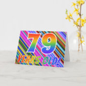 Kleurrijke Strepen + Regenboog Patroon "79 jaar ou Kaart (Gele Bloem)
