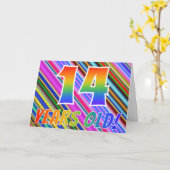 Kleurrijke strepen + regenboogpatroon "14 jaar oud kaart (Gele Bloem)