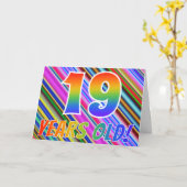 Kleurrijke strepen + regenboogpatroon "19 jaar oud kaart (Gele Bloem)