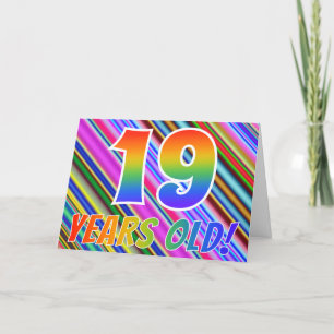 Kleurrijke strepen + regenboogpatroon "19 jaar oud kaart