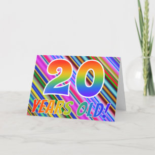 Kleurrijke strepen + regenboogpatroon "20 jaar oud kaart