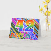 Kleurrijke strepen + regenboogpatroon "42 jaar oud kaart (Gele Bloem)