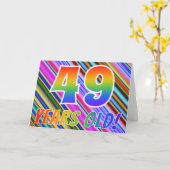 Kleurrijke strepen + regenboogpatroon "49 jaar oud kaart (Gele Bloem)