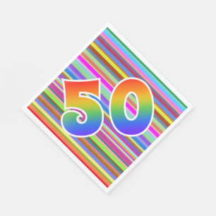 Kleurrijke strepen + regenboogpatroon "50" Event # Servet