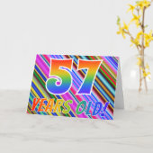 Kleurrijke strepen + regenboogpatroon "57 jaar oud kaart (Gele Bloem)
